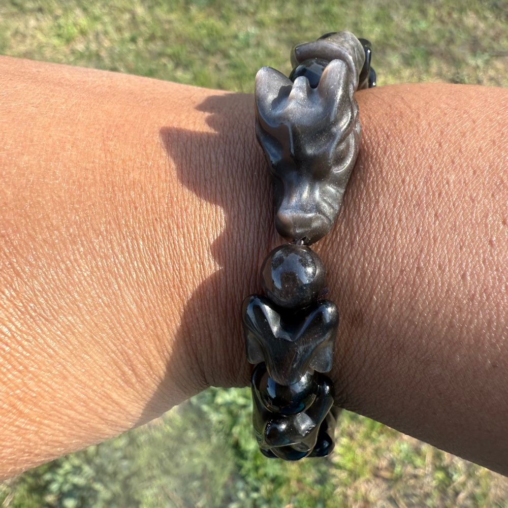 Silver Obsidian Dragon Black Crystal Bracelet
